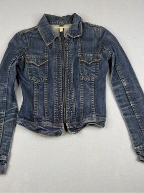 Eleven Y2K Fitted Zip Front Stretch Denim Jacket Blue Small Western